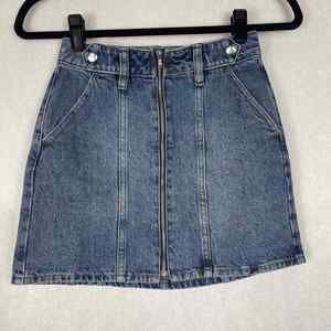 Pacsun Denim Skirt Medium Blue Wash A-line Mini Jean Womens Size 23 Zip Front